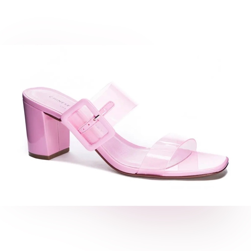 New Chinese Laundry Yippy Block Heel Sandals in Pink Vinyl